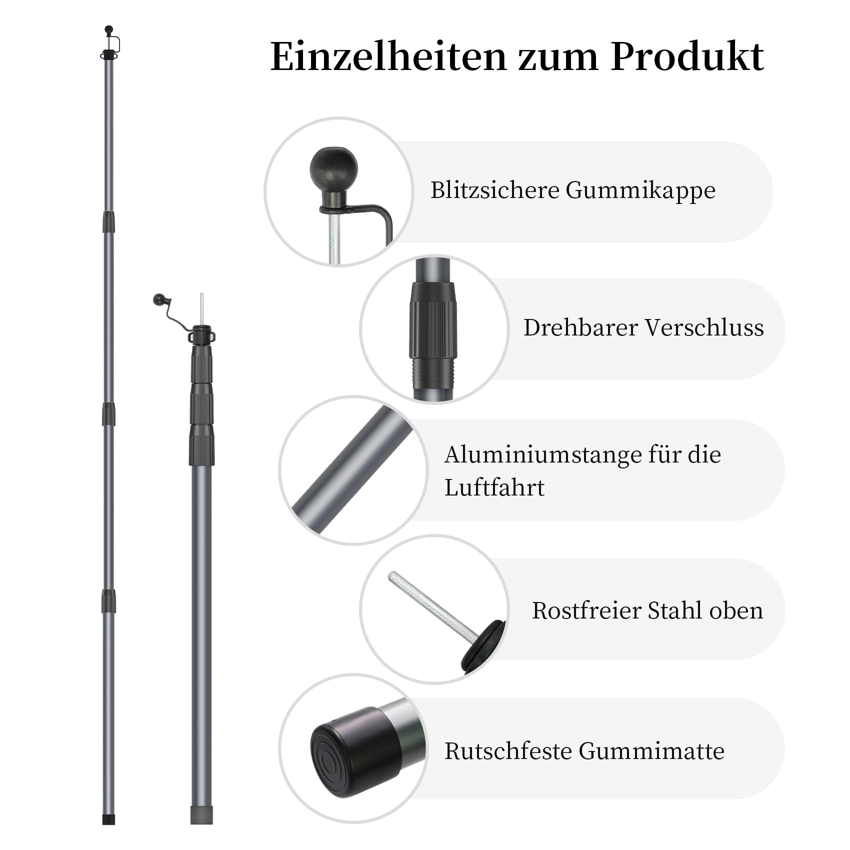 KOMCLUB Zeltstange teleskop 2er Set, Aufstellstange Teleskopstangen Stützstange aus Alu in unterschiedlichen Längen von 210/250cm für Zelt, Tarp, Sonnensegel oder Plane