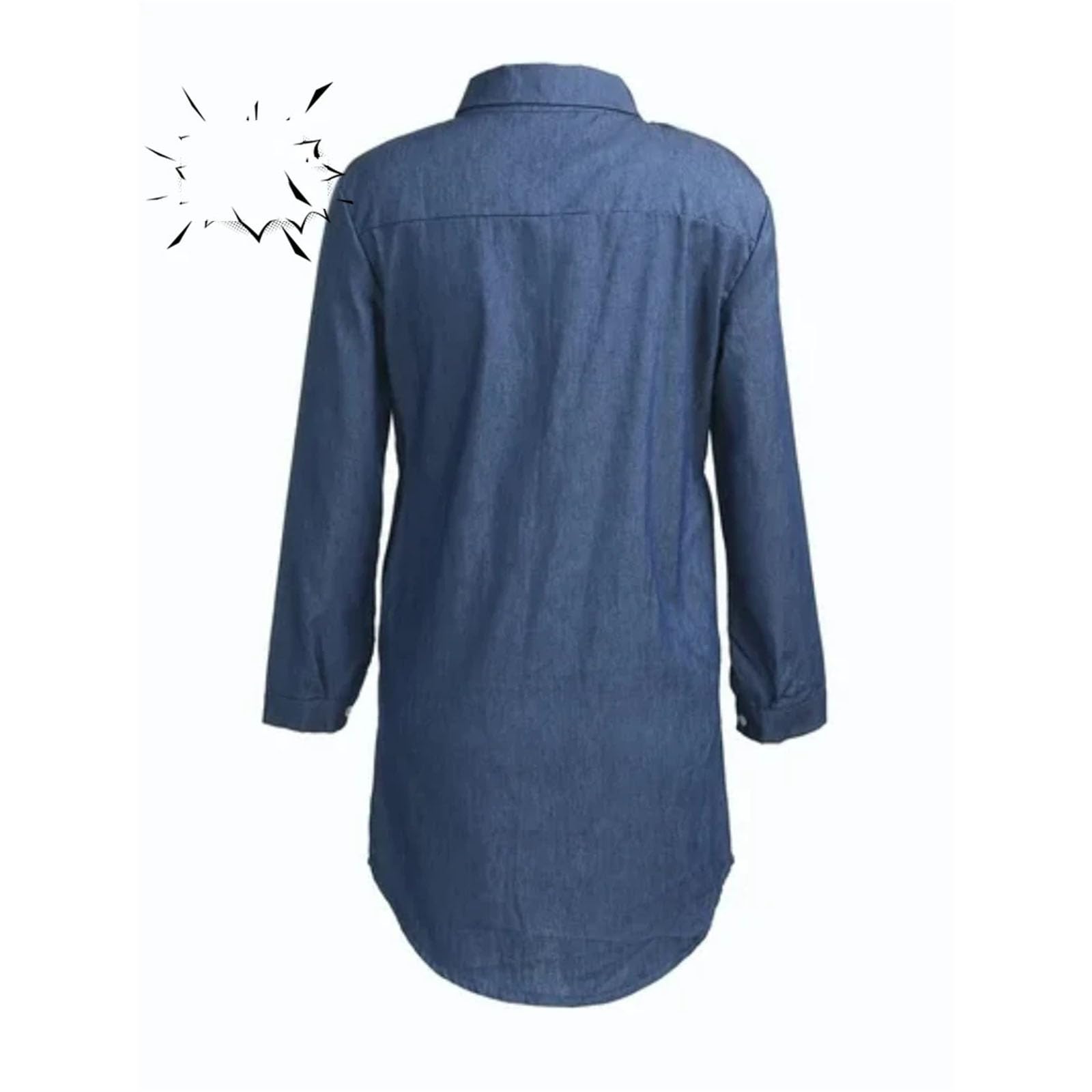 Camisa de mezclilla con solapa para mujer, media manga, botonadura simple, camisa delgada a la moda