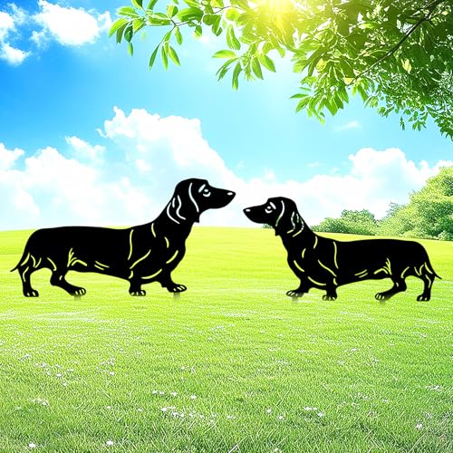 YiYa 2 Stück Metall-Gartendekoration Metall Hund Garten Dekoration Hund Animal Garden Stakes Gartendeko für Outdoor Rasen Tier Rasen Dekoration Schwarz Dekor