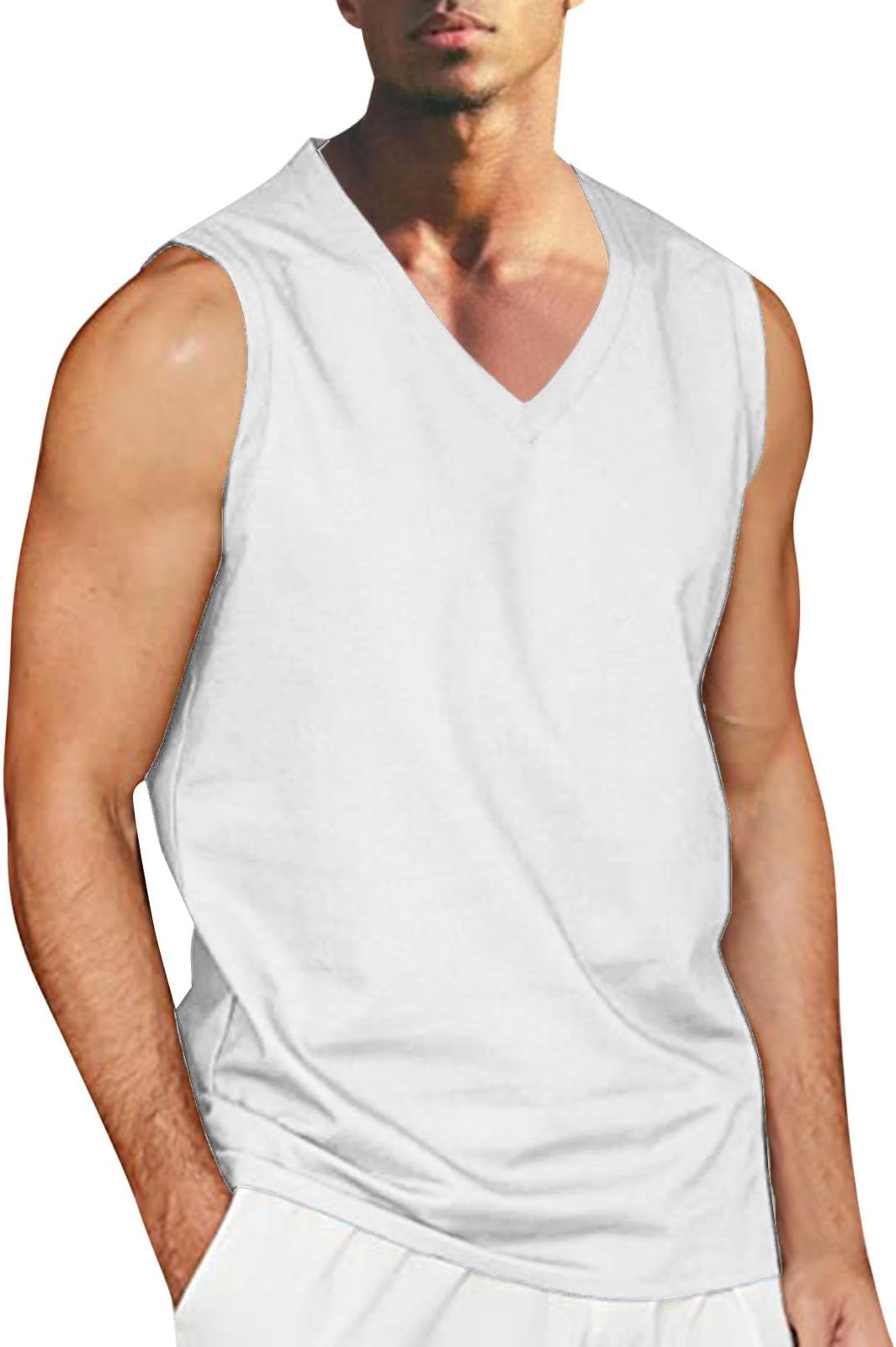 Mens Sleeveless Vests Loose Fit Long Vest Tops for Mens V Neck Linen Cami Tank Basic Summer Fall Vest 2024 Trendy