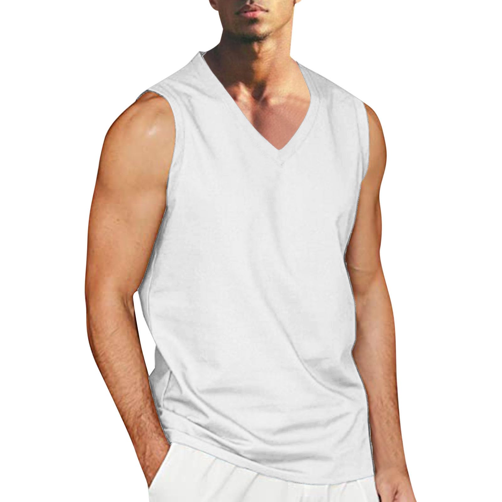 Mens Sleeveless Vests Loose Fit Long Vest Tops for Mens V Neck Linen Cami Tank Basic Summer Fall Vest 2024 Trendy