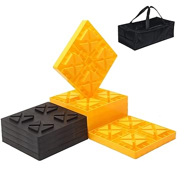 Homeon Wheels RV Leveling Blocks, Heavy Duty 6 Packs Camper Leveling Blocks with 4 Blacks Leveling Pads Prevent The Leveling Blocks from Cracking Due to Uneven Stress