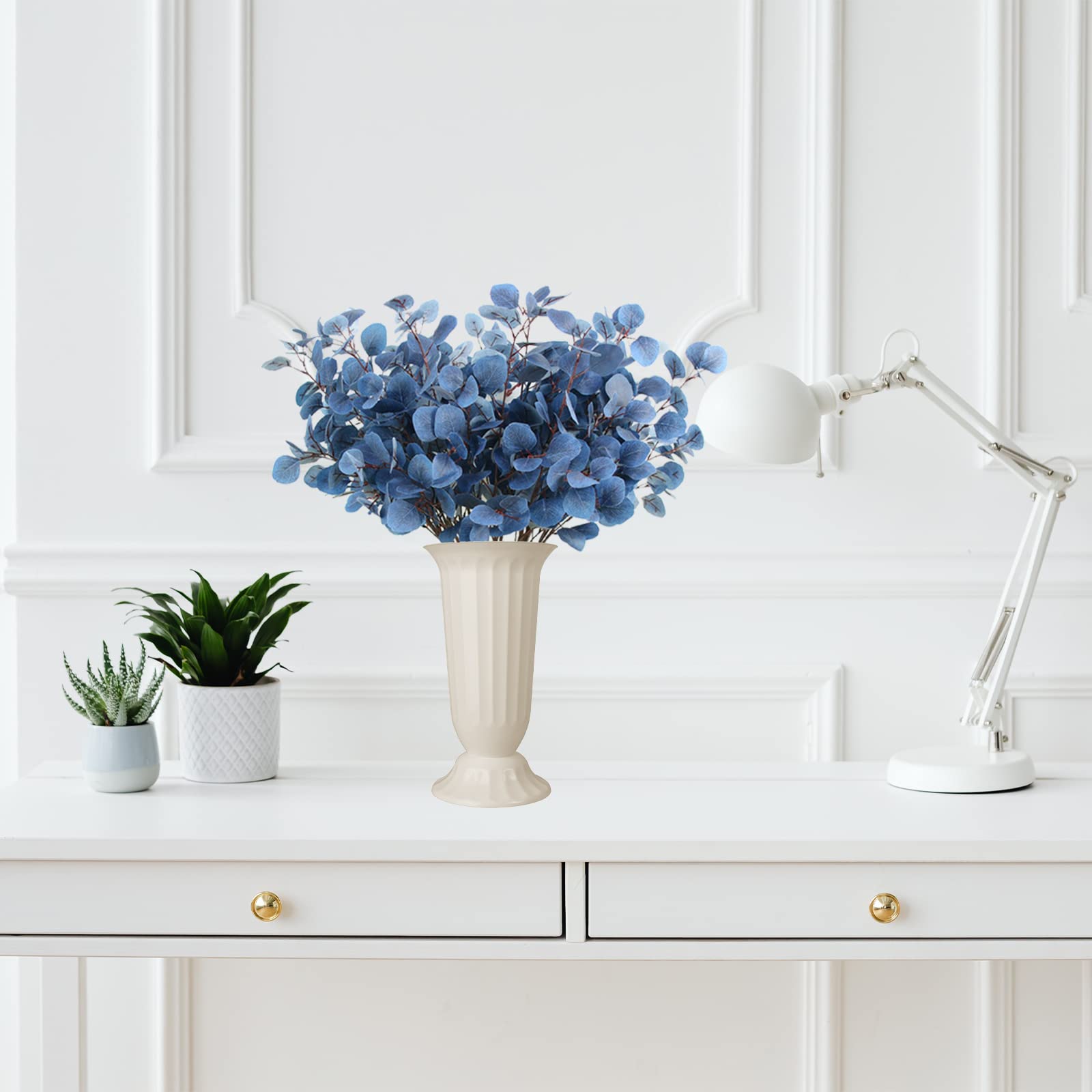 5 STKS Kunstmatige Eucalyptus Faux Eucalyptus Stengels Faux Leave Spray Kunstgroen 3 Takken Nep Eucalyptus voor Thuis Bruiloft Party Bloemen Arrangement