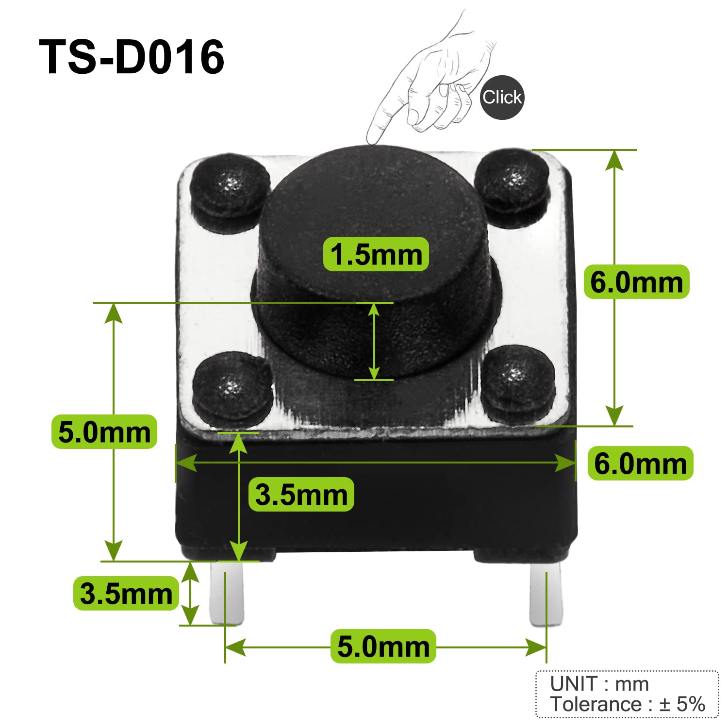 Chanzon Taktilen Druckschalter Micro Tactile Switch 6 x 6 x 4,3 mm 2 pins 20 Stück Mikro Schalter Tactile Drucktaster Für Steckbrett Elektronische Schaltung Arduino Leiterplatte Dip-Touch-Schalter