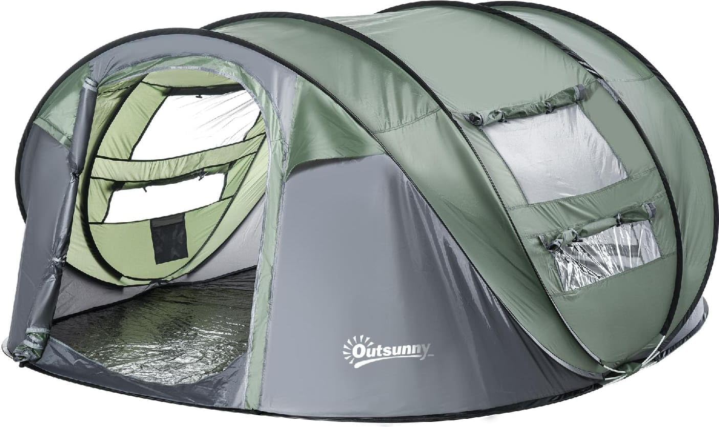 Tenda Campeggio 4 Posti 5 Posti Pop Up Impermeabile 2 Porte e 4 Finestre