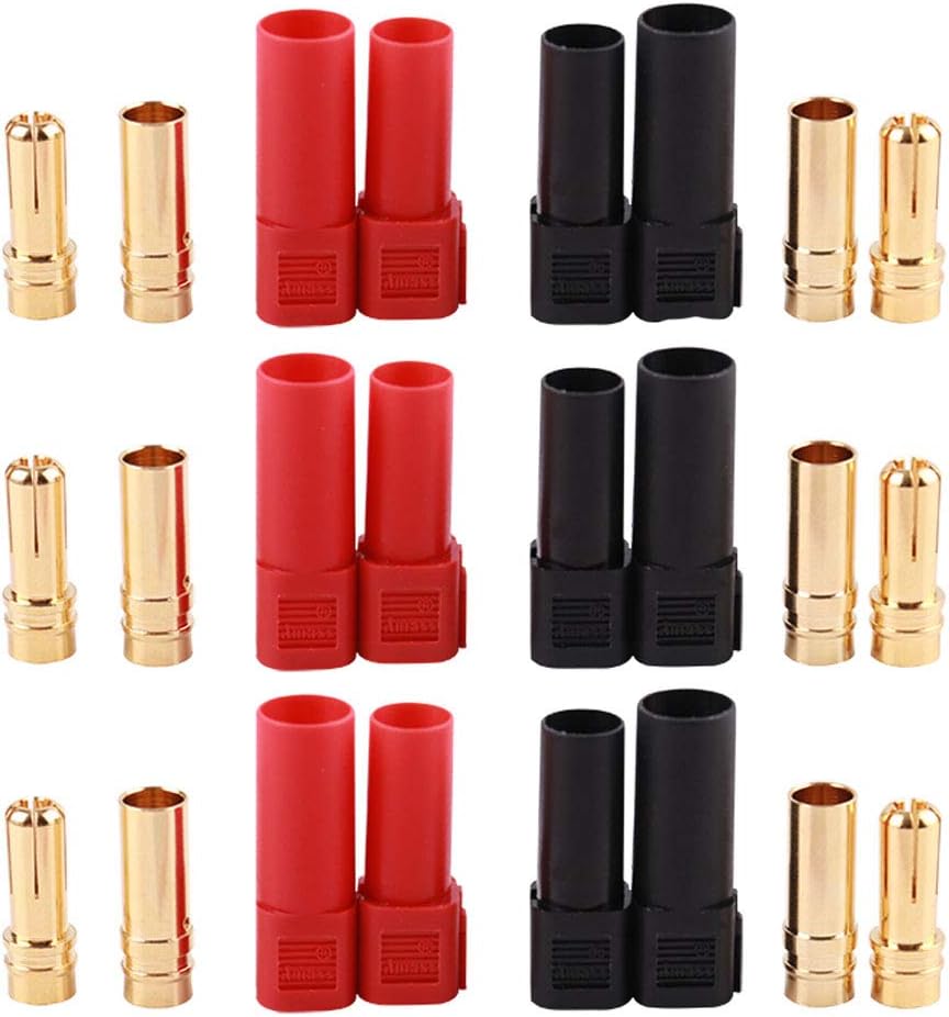 6Pairs Amass XT150 6mm Banana Connector Male and Female Gold Plated Max.60A Continuous/130A Peak Current for Lipo Battery ESC PDB RC Motor (XT150)