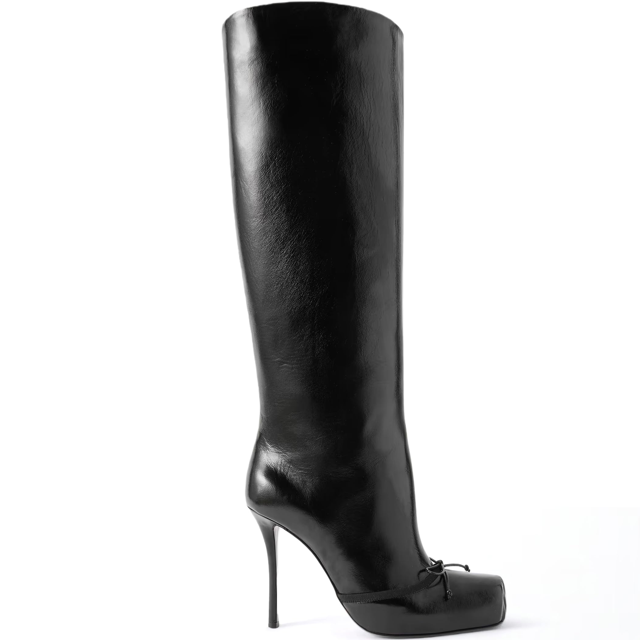 Knee High Boots for Women Stiletto High Heel Closed Square Toe Bow Fashion Party Tall Boots