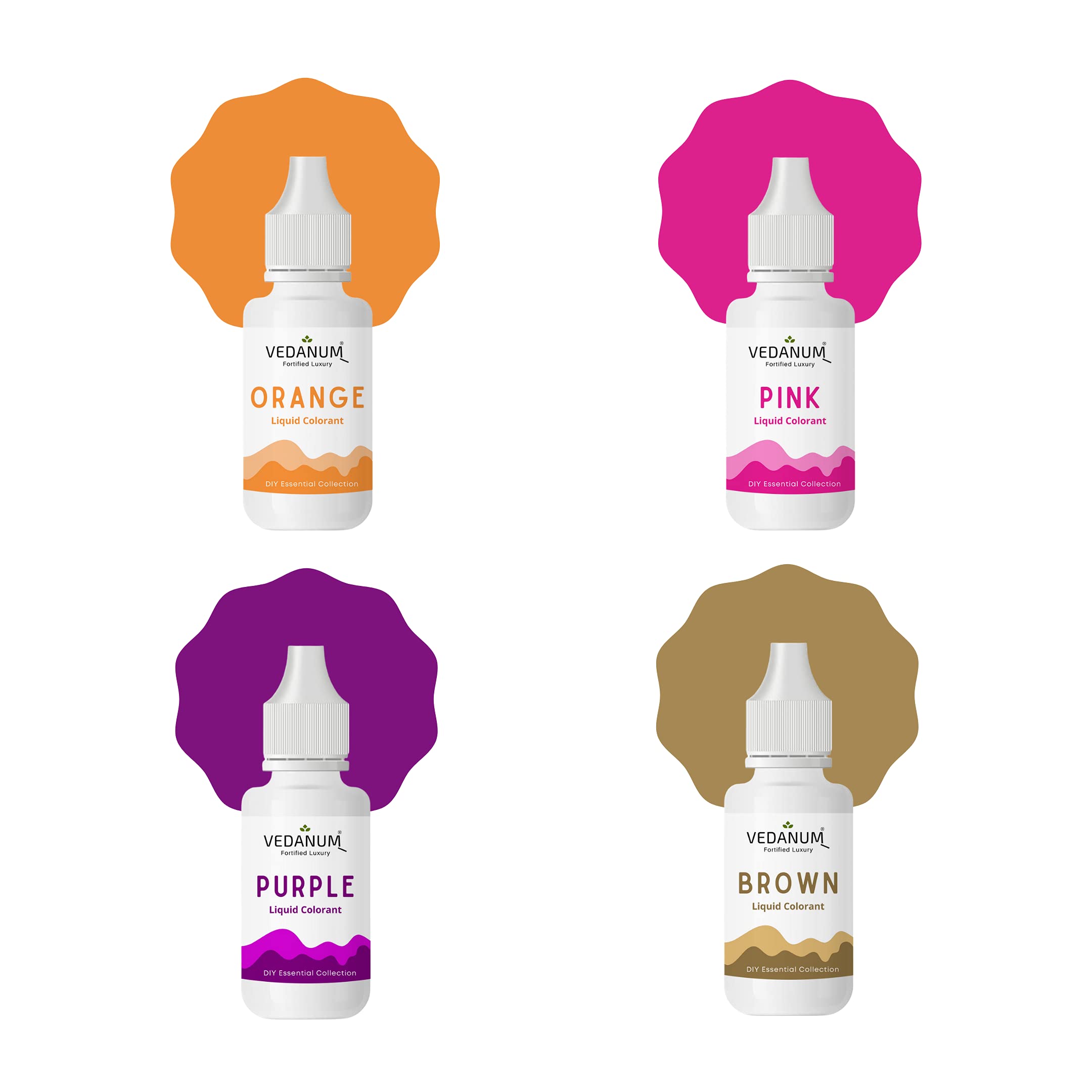 VEDANUM DIY Premium Liquid Colors for Soap Making, Bath Bombs, Bath Salts, Cosmetics, Skin Friendly Pigments, Pack of 4 (15 ml Each) Orange, Pink, Purple, Brown-image-39