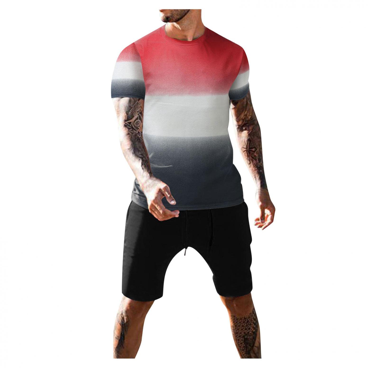Men's Casual Tracksuits Gradient 2 Piece Designer Short Sleeve & Shorts Sets Jogging Athletic Sports