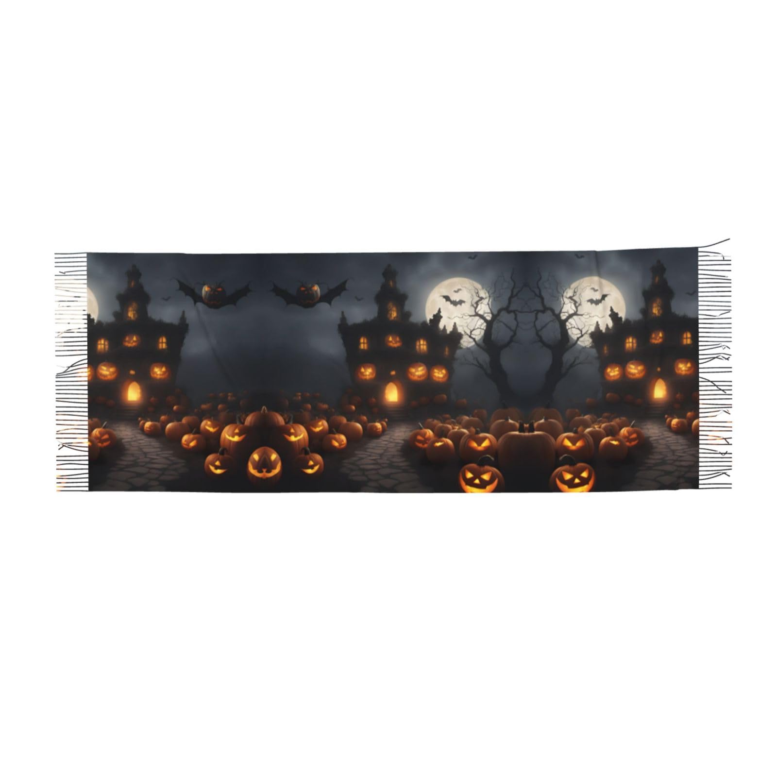 BSKGOHP Polyester Shawl Halloween Pumpkin Print Scarfs For Women Scarf Fall Winter Fashion Fringed Shawl Warm Scarves