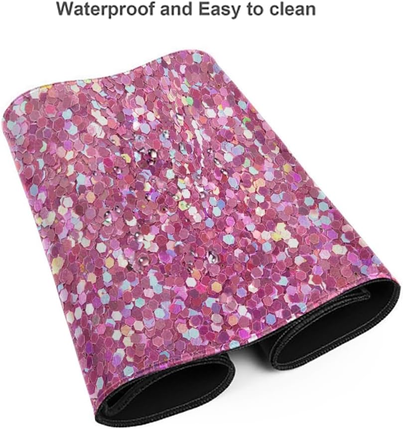 Desk Mat Pink Glitter Texture Desk Pad Large Mouse Pad Gaming Mousepad Extended XXL Keyboard Pad 35.4 x 15.7 in Laptop Computer Mouse Keyboard Mat for Office Decor