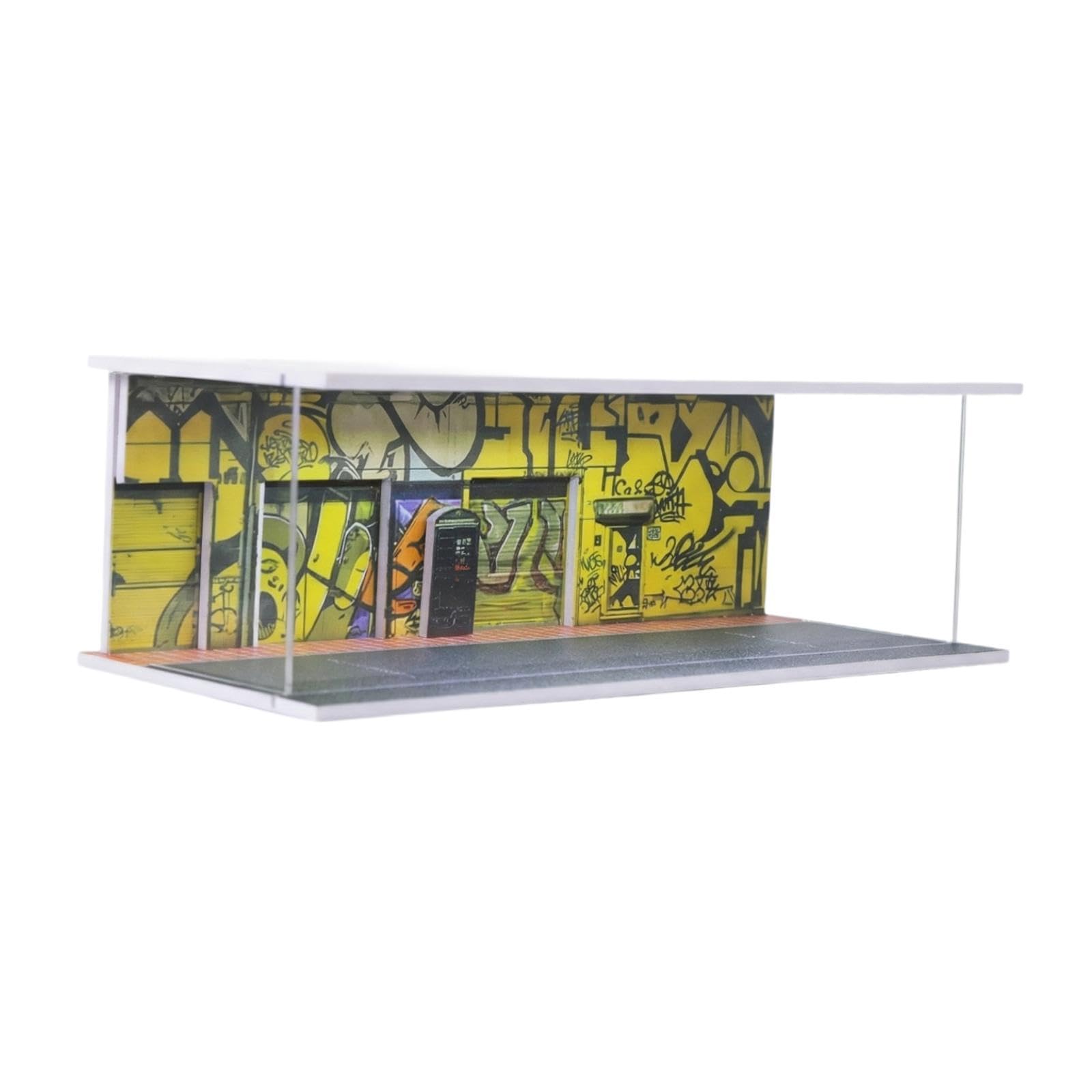 Vetrina Modello Auto Scatola Espositiva Mini Veicolo Garage Diecast Stand Scenario LED in PVC Adatta per Collezione Esposizione Modellini Decorazione, F
