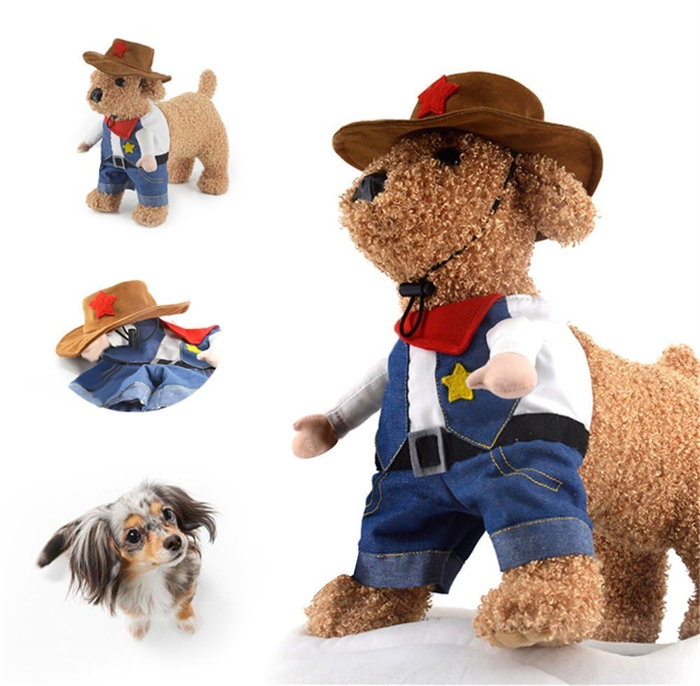 Hotumn Costume da cowboy con cappello, vestiti per cani, costumi di Halloween per gatti e cani di piccola taglia (S)