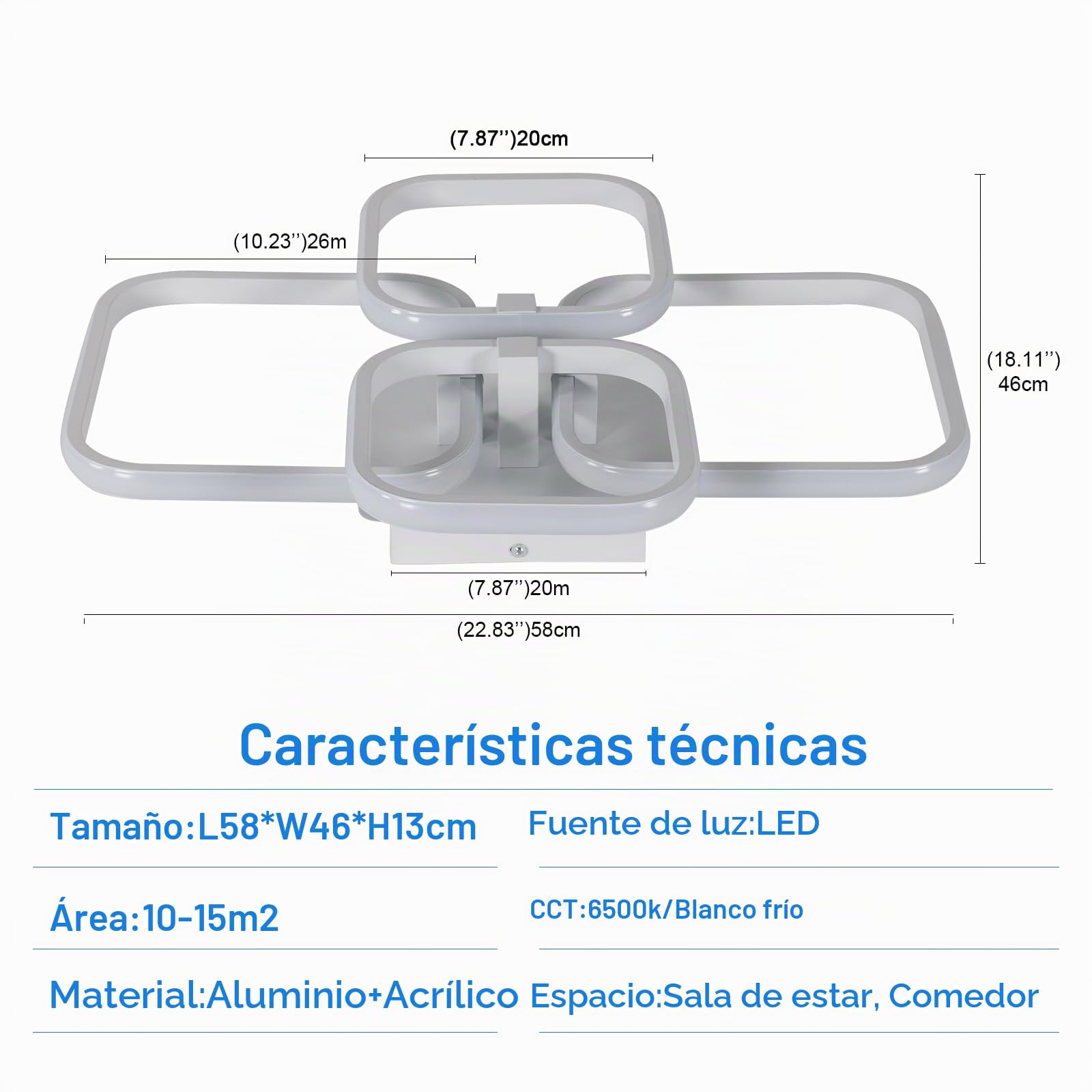 Comely 48W Lámpara de Techo LED, 4 Cuadrado Geometría 5400LM Plafón Moderno | Blanco Luz LED Techo con Mando a Distancia 3000K-6500K para Dormitorio