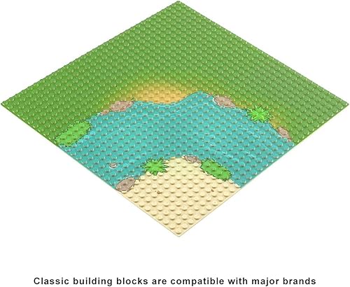 Miniatura 9 de Feleph Placa base clásica con patrón de río y pastizales para bloques de construcción de 10 x 10 pulgadas, compatible con las principales marcas