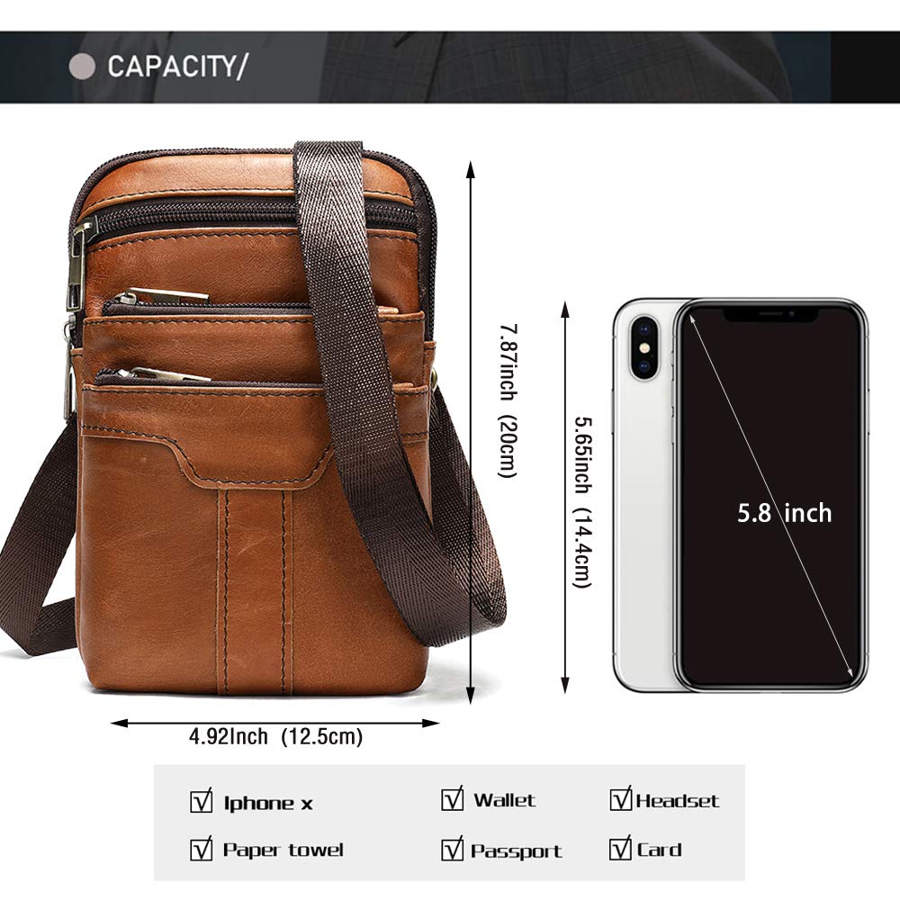 Borsa a Tracolla Pelle per Cellulare Uomo, Custodia Cellulare da Cintura Pelle, Marsupio Multifunzionale da Uomo Portafoglio Sacchetto Tracolla Messenger Bag Borse a Spalla Fondina Supporto Telefono