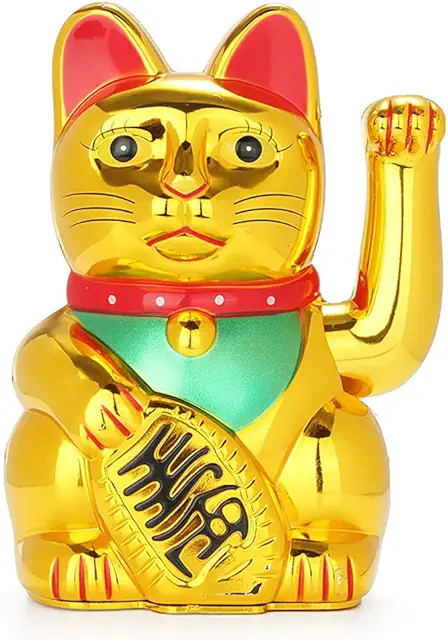 FIOTOK Maneki Neko Lucky Fortune Cat Gold Waving Arm Figurine