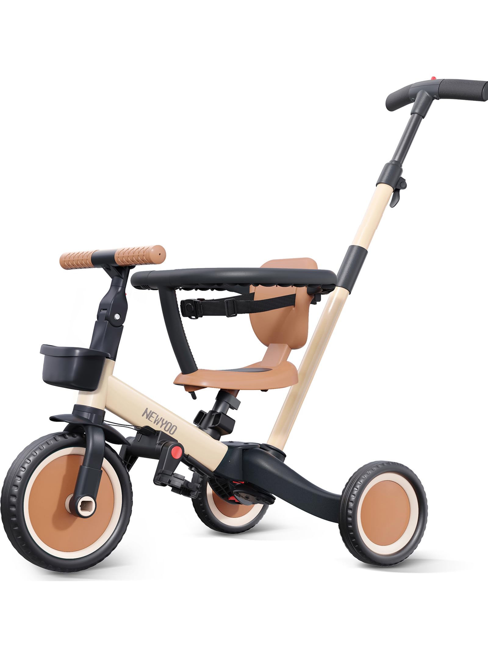 newyoo 5 in 1 Laufrad Dreirad, Dreirad ab 1-3 Jahr, Kinderdreirad mit schubstange, Kinderfahrrad, Laufräder Lauffahrrad inkl. Lenkstange, Sicherheitsbüge, TR008