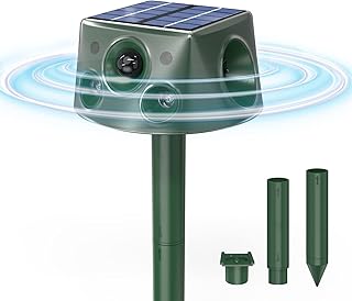 Solar Animal Ultrasonic Repeller, 240° Ultrasonic Animal Repellent,IPX66 Mole Repellent for Lawns Outdoor Solar Powered,Pe...