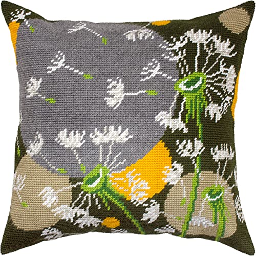Brvsk Embroidery Kit for Adults and Beginners — Dandelions in a Breeze 16″ × 16″ with Clear, Precise Printed Design on Cotton Canvas; Includes 2 Needles, Yarn, and Easy-Read Chart