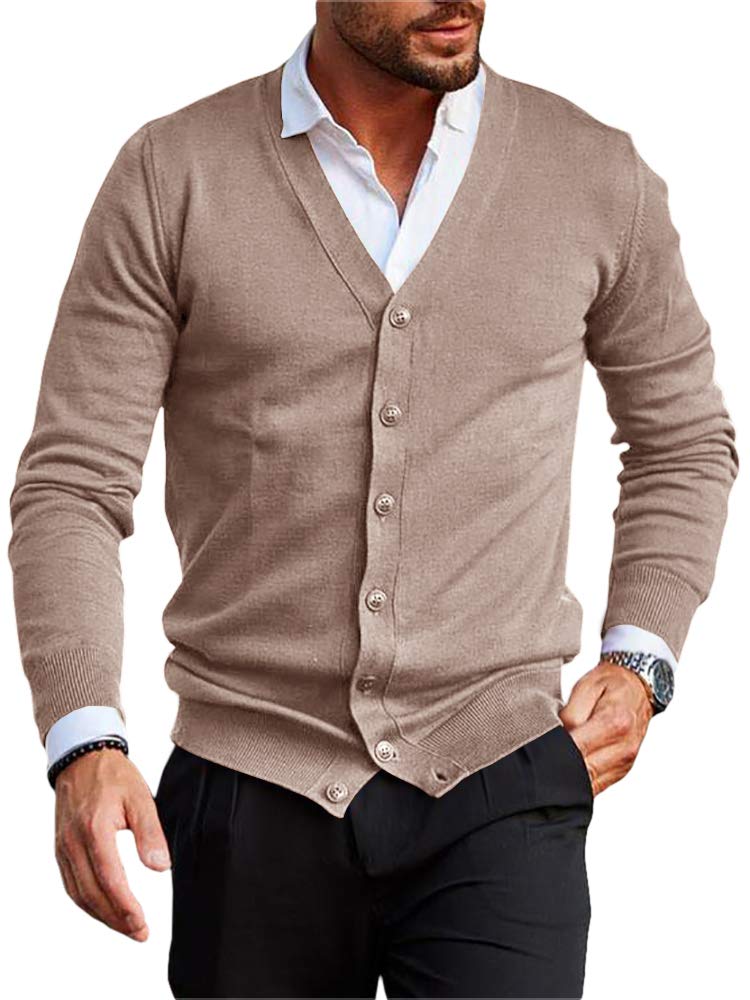 Runcati Herren Strickjacke Kragenlos V Ausschnitt Cardigan Gestrickt Hemd Jacke Leicht Übergangsjacke