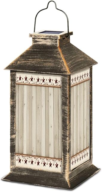 Solar Lantern Rustic Wood Boards Western Texas Star Primitive Berries Country Wooden Outdoor Waterproof Hanging Solar Light Outside Lights for Patio Yard House Lawn Decor Birthday Gifts for Women Mom