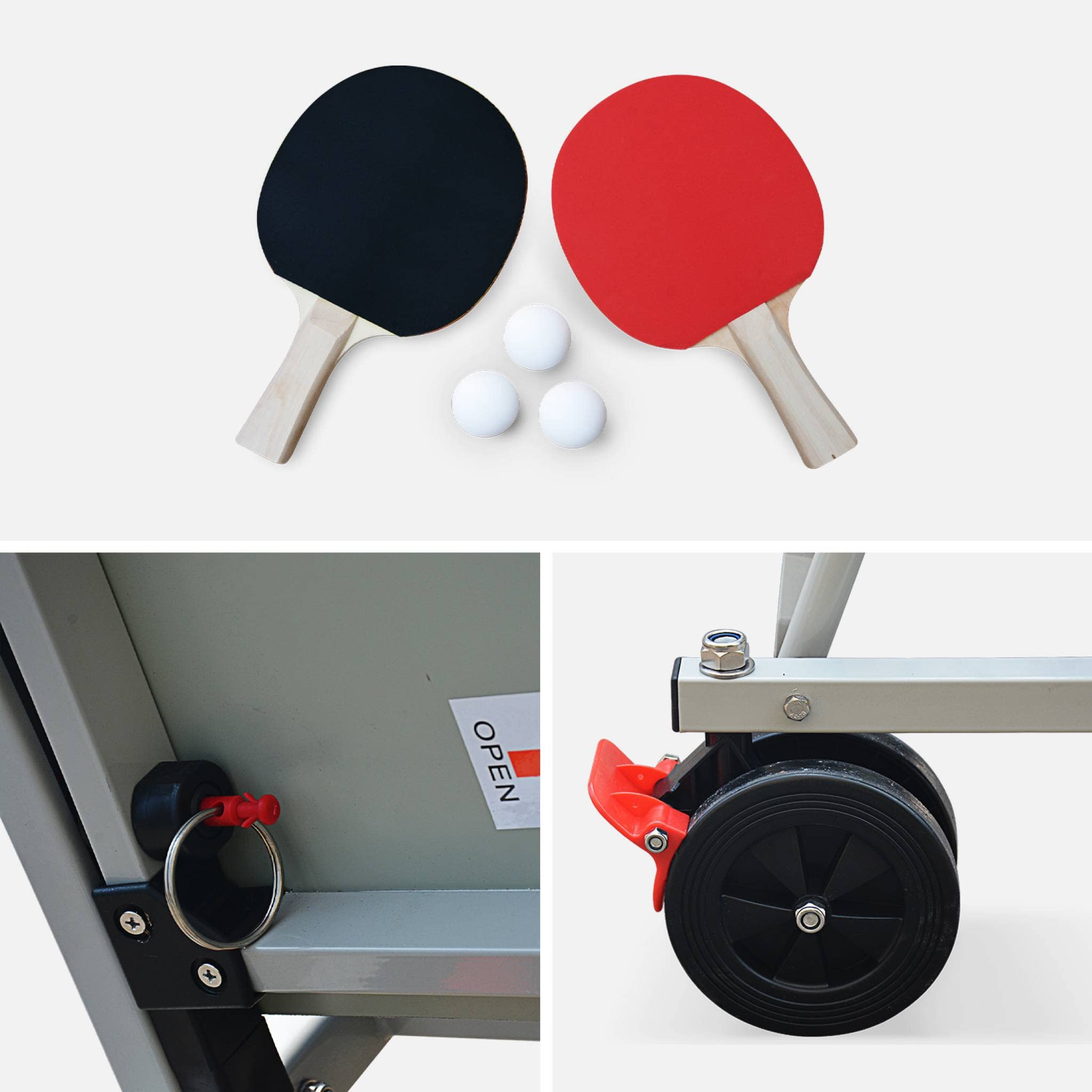 Table de ping Pong Outdoor, avec 2 Raquettes et 3 balles, pour Utilisation extérieure + Housse en PVC