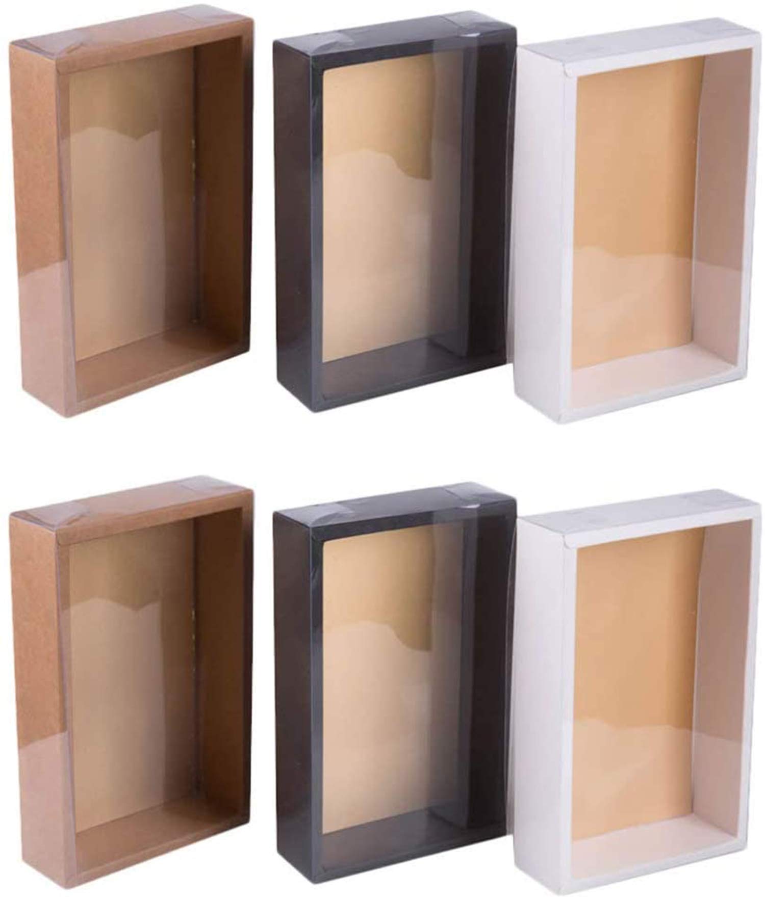 DELFINO 6pcs Bakery Boxes Paper, Beautiful Cookie Boxes Disposable Cardboard Cupcake Containers Mini Cake Gift Packing Case with Clear Windows for Small Cakes Muffins Donuts Treat