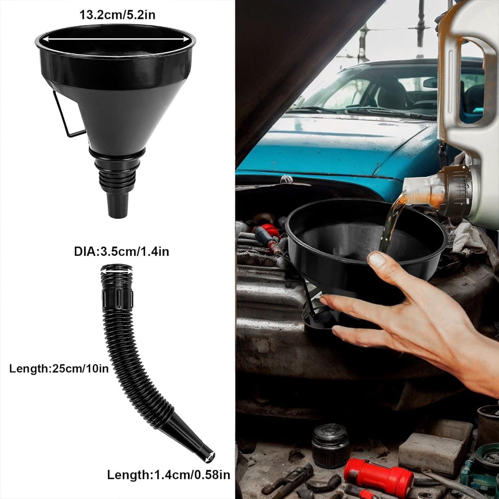 10 embudos para uso automotriz, juego de embudos automotrices con boca ancha y cuello largo, kit de embudo de combustible de transmisión de aceite para mantenimiento de automóviles