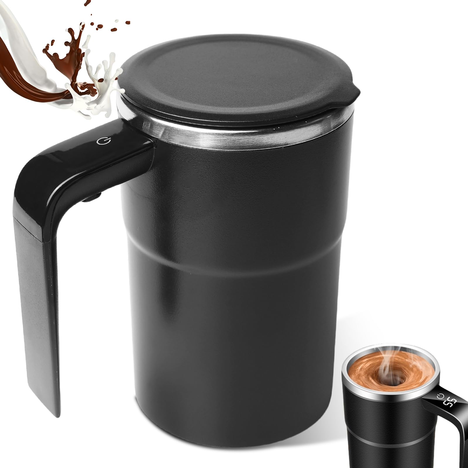 Tasse à café électrique à mélangeur automatique - 380 ml - Avec anse - Avec affichage de la température - En acier inoxydable 304