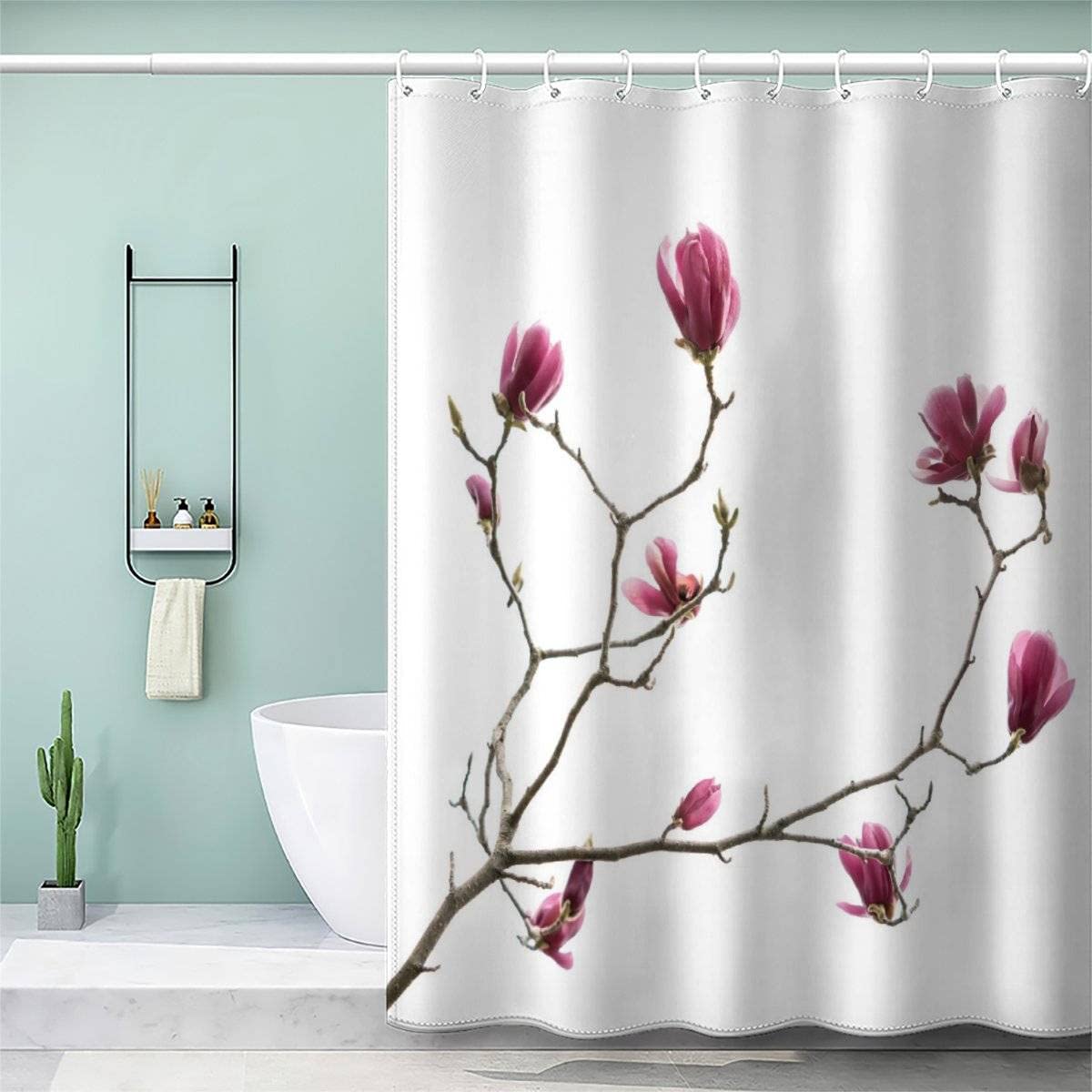 AOLIGL Magnolia Branch Shower Curtain 180x200cm White Shower Curtains Quick-Drying Waterproof Shower Curtains Mould Proof Resistant With 12 Hooks and Weighted Hem — image 1