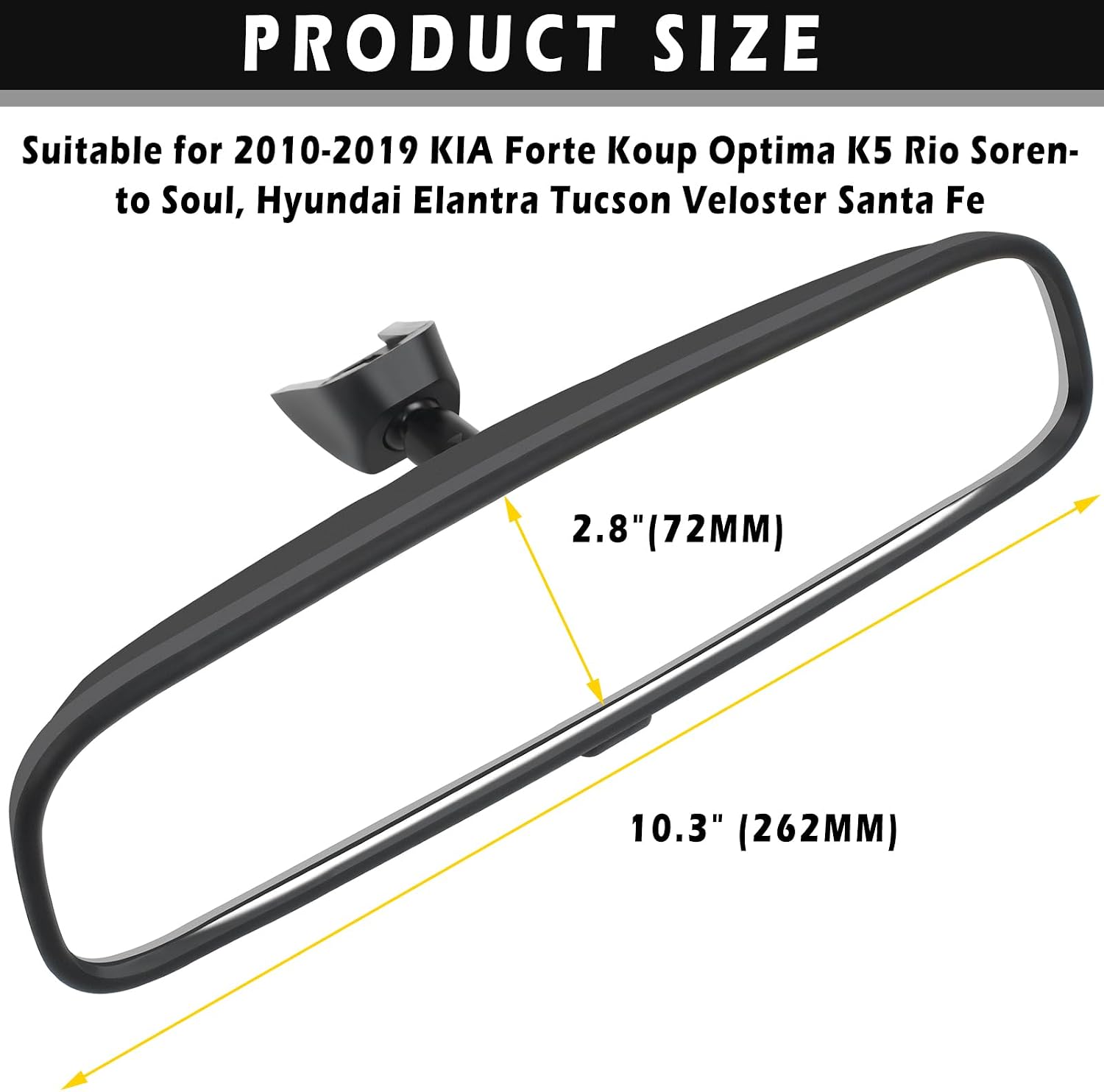 Rear View Mirror 85101-3X100, Replacement for Hyundai & Kia, 2010-2017 Forte Koup, 2011-2020 Optima, 2010-2023 Rio, 2011-2020 Sorento, 2012-2021 Sedona, 2014-2023 Soul