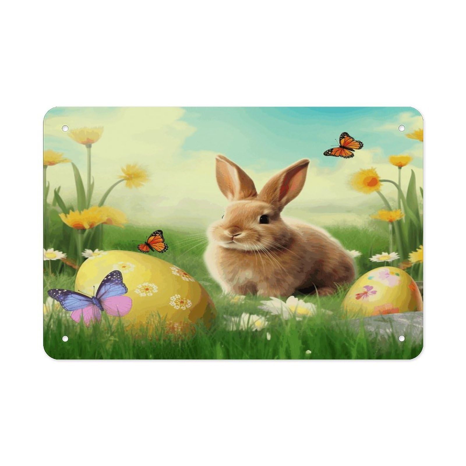 Fodpand Style Easter Bunny Spring Butterfly Wall Art Metal Signs Tin Sign