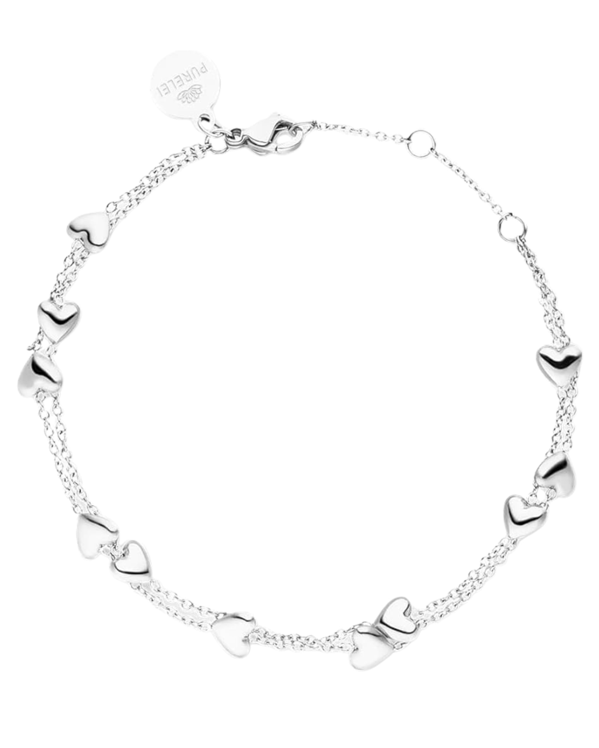Purelei Alohi Heart Armband (Hellsilber) – Zweireihiges Herz Damen Armband – Aus hochwertigem, langlebigem Edelstahl – Verstellbare Länge 16-19 cm – Hawaiianisch inspiriert & wasserfest