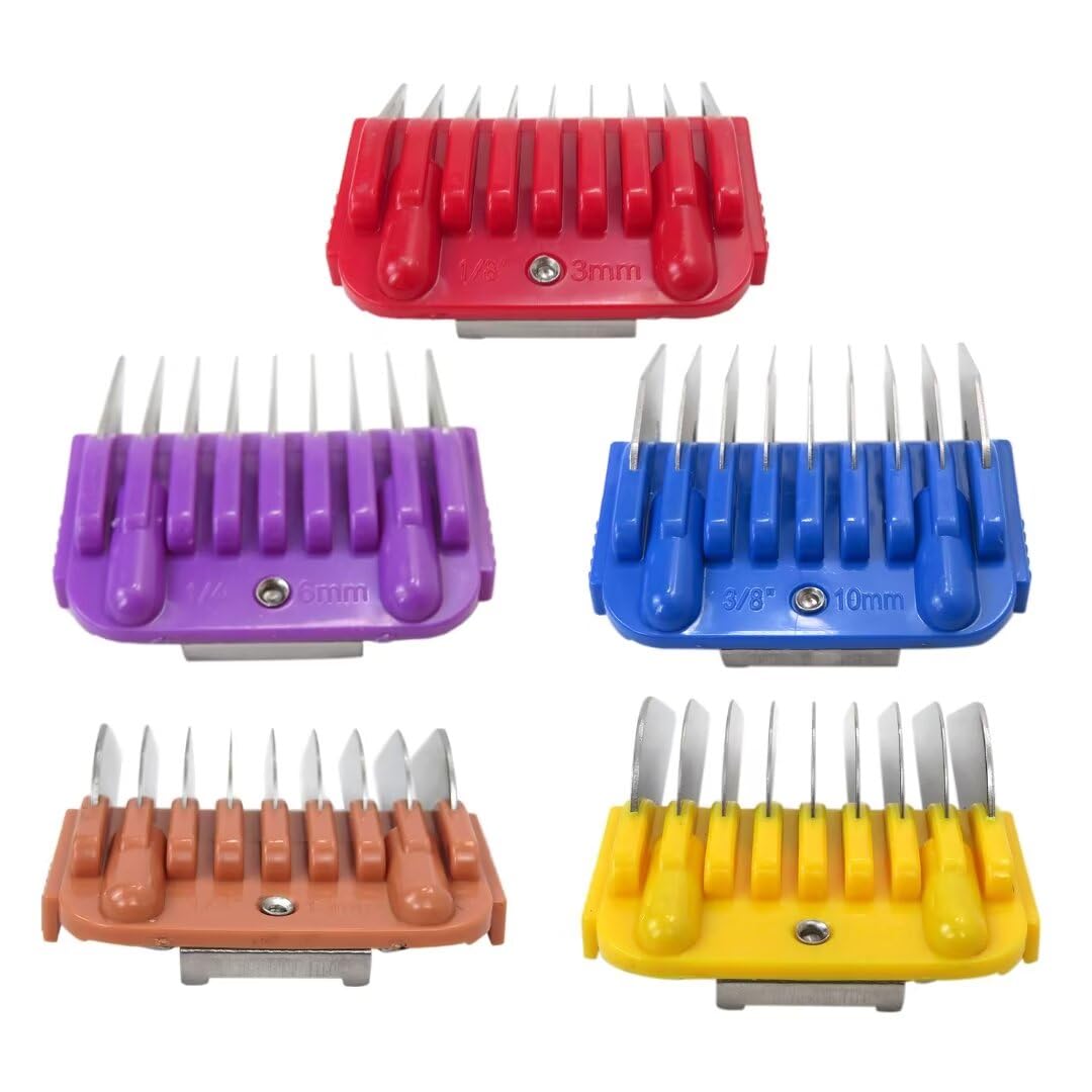 Animal Stainless Steel 5 Color Guide Comb Set for Snap on Size # 10/15 /30 Detachable Clipper Blade Fit for Andis& for Oster A5 & for Wahl KM Series Guards Clipper by XSPANDER