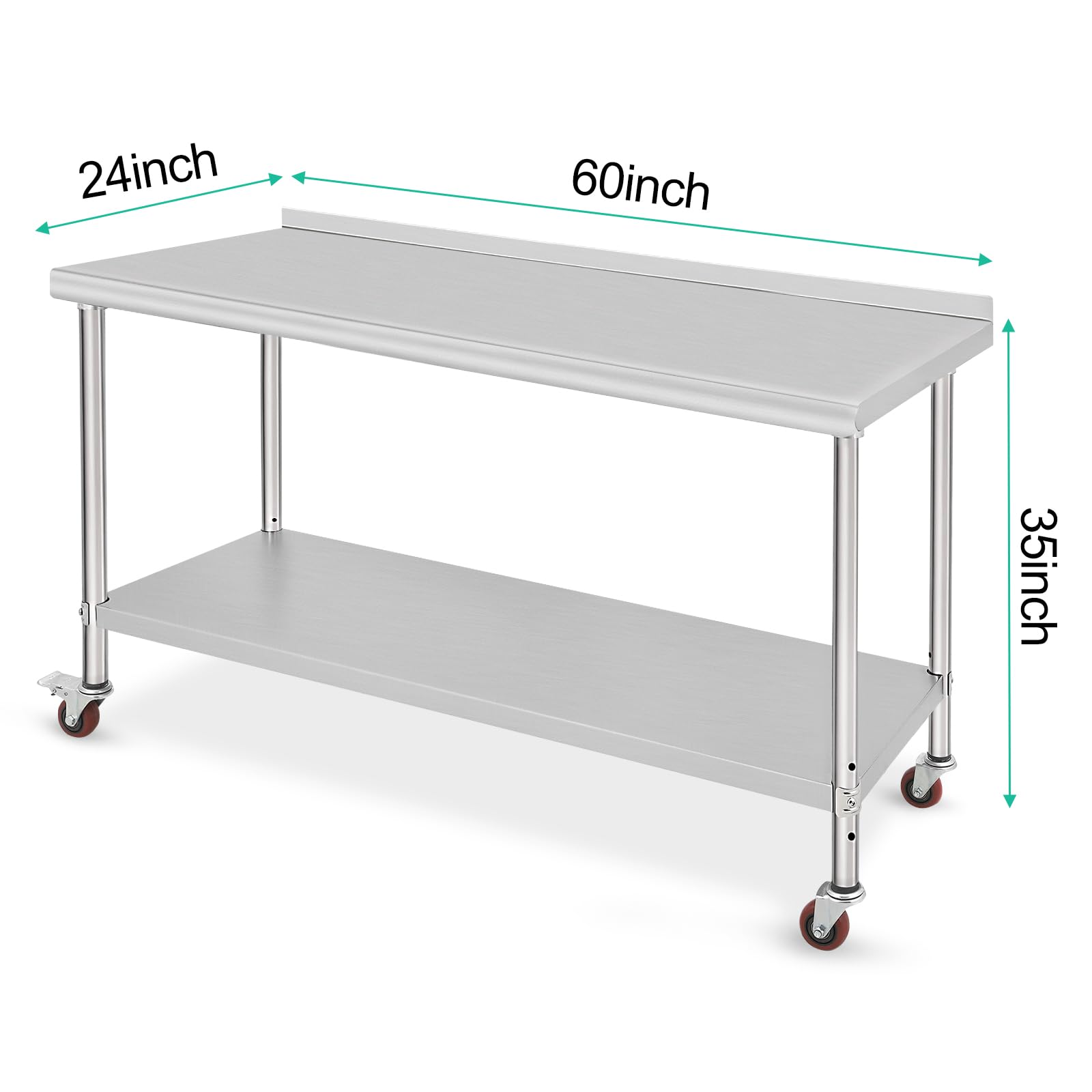 Edelstahl Arbeitstisch Küchenarbeitstisch Edelstahltisch mit Überhängregalen, Gewerblicher Arbeitstisch mit Vereinstellbaren Ablage, Metall Küchenvorbereitungstisch (152x60x89 cm)