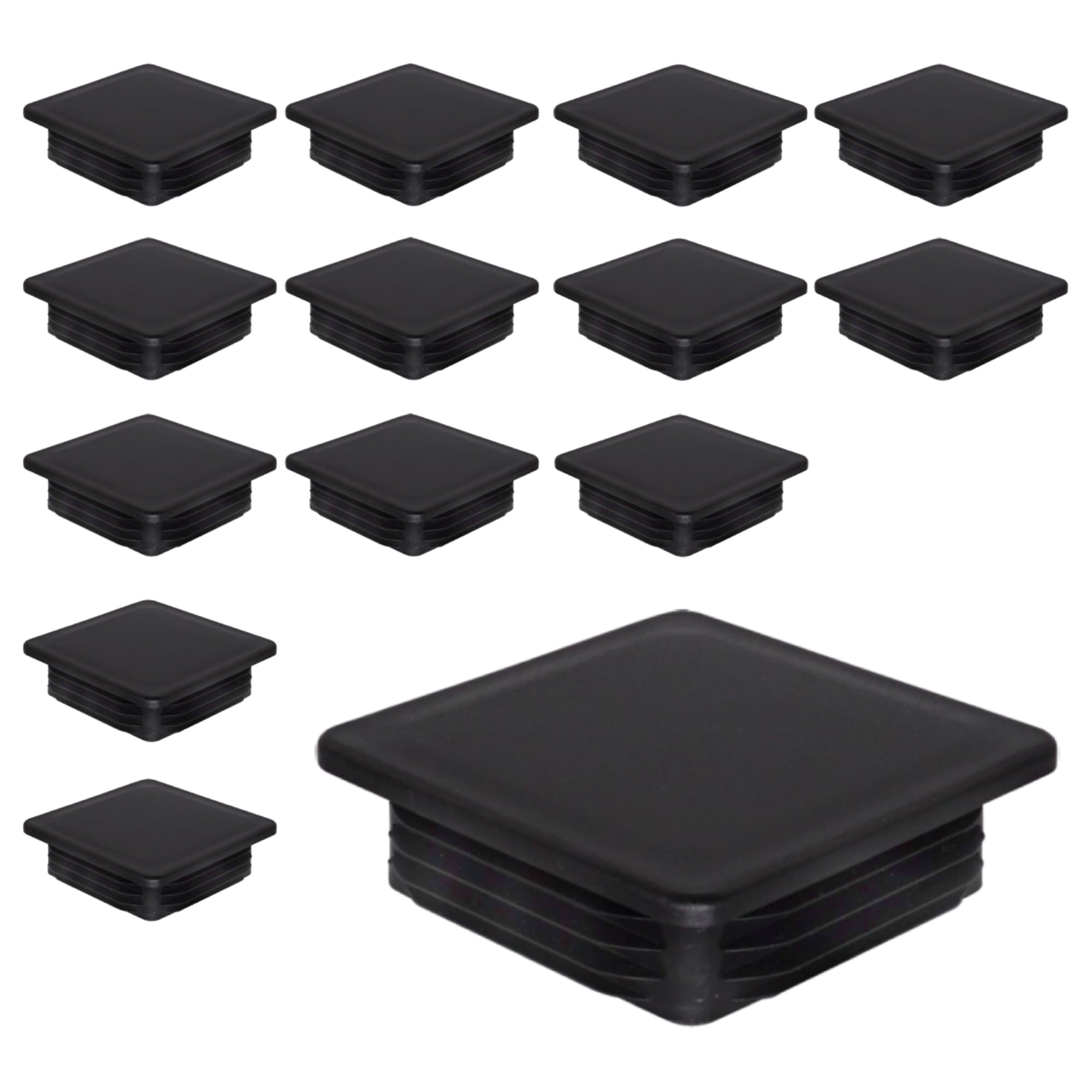 SKIR'CO (14 pcs) Square Plastic Plugs 90 x 90 mm, Mat Tube End Caps, Square Tube Inserts, Fence Post Plugs, Black RAL 9005