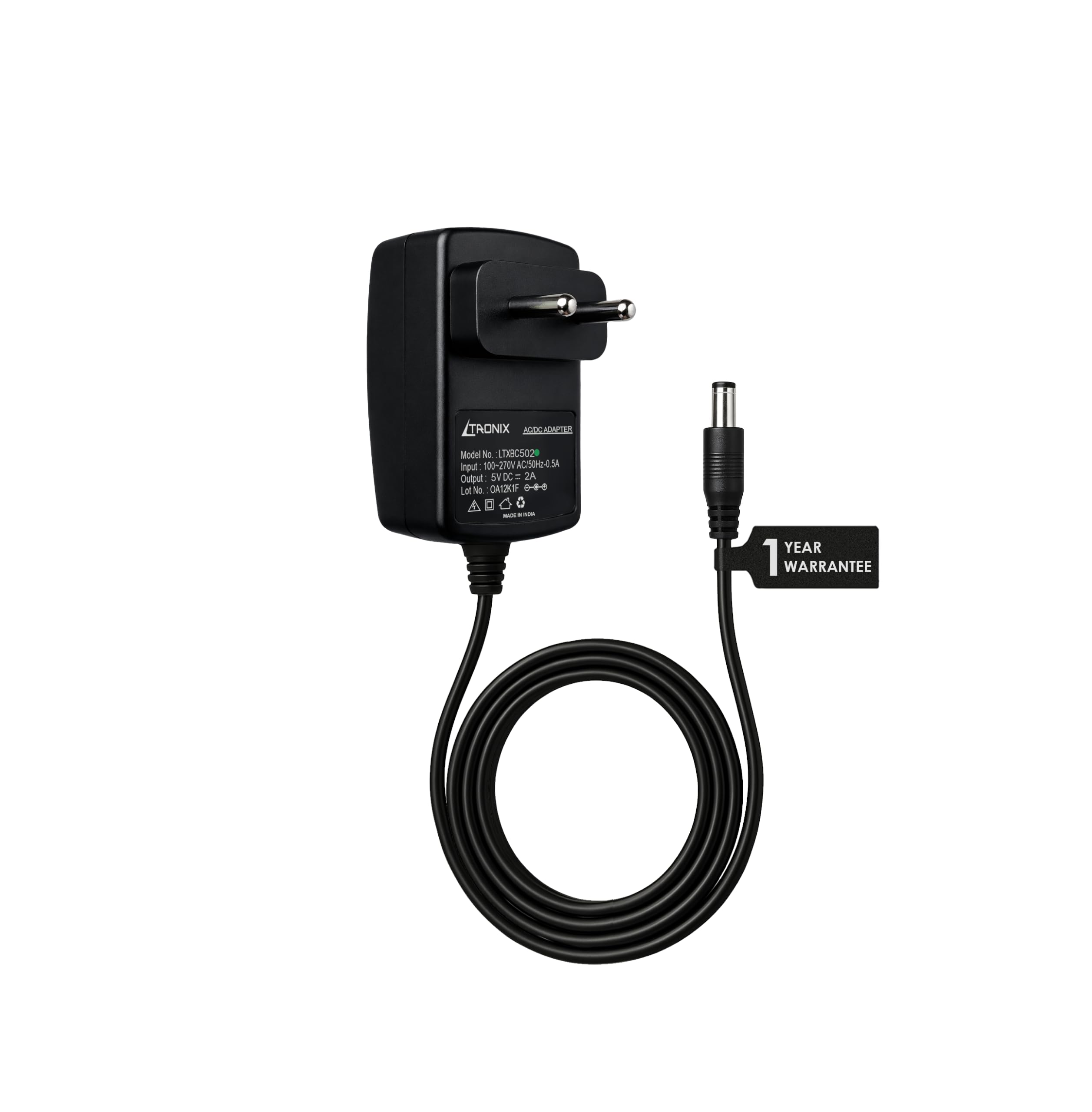 5v 2a dc power adapter, 10w dc power supply, 1 year warranty, ac-dc smps for cctv, routers, set-top boxes and more, dual pin 2.1/2.5 mm x 5.5mm jack.
