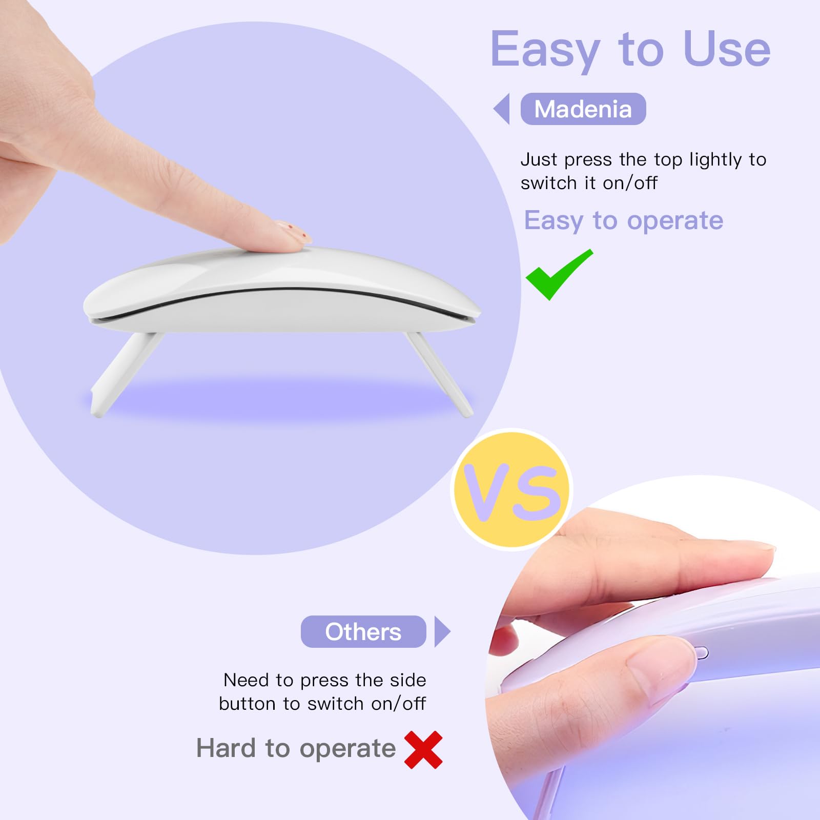 Madenia Mini lampada UV LED Unghie, 6W USB Portatile Lampada Unghie, Mini Lampada UV con 60s Timer, Fornetto Unghie Semipermanente per Smalto Gel, Shellact per Principianti (Bianco)