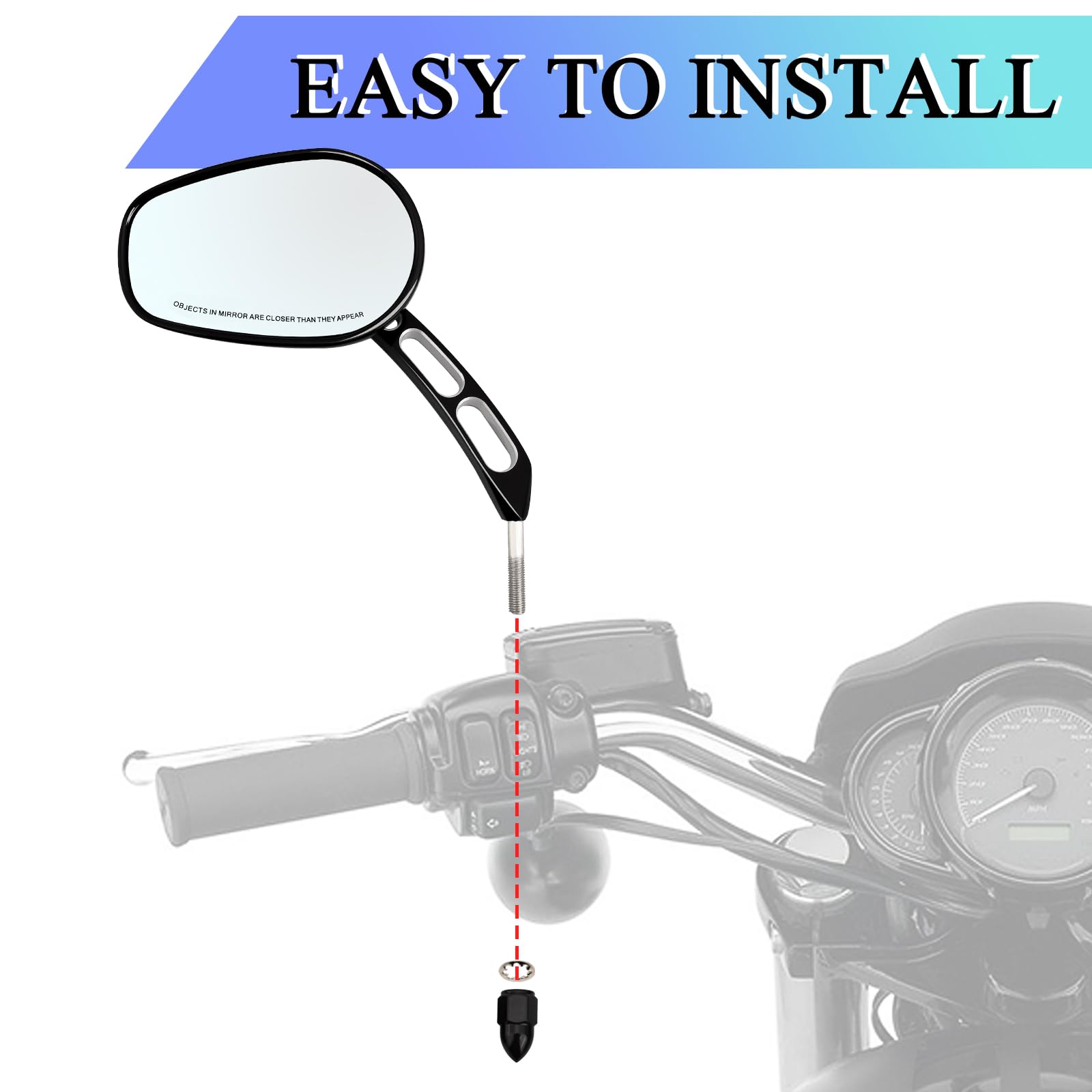 Specchietti retrovisori per moto, montaggio sul manubrio lato sinistro e destro per Harley CVO Dyna Electra Glide Road Glide Road King Softail Street Glide Sportster 1200 883, Nero
