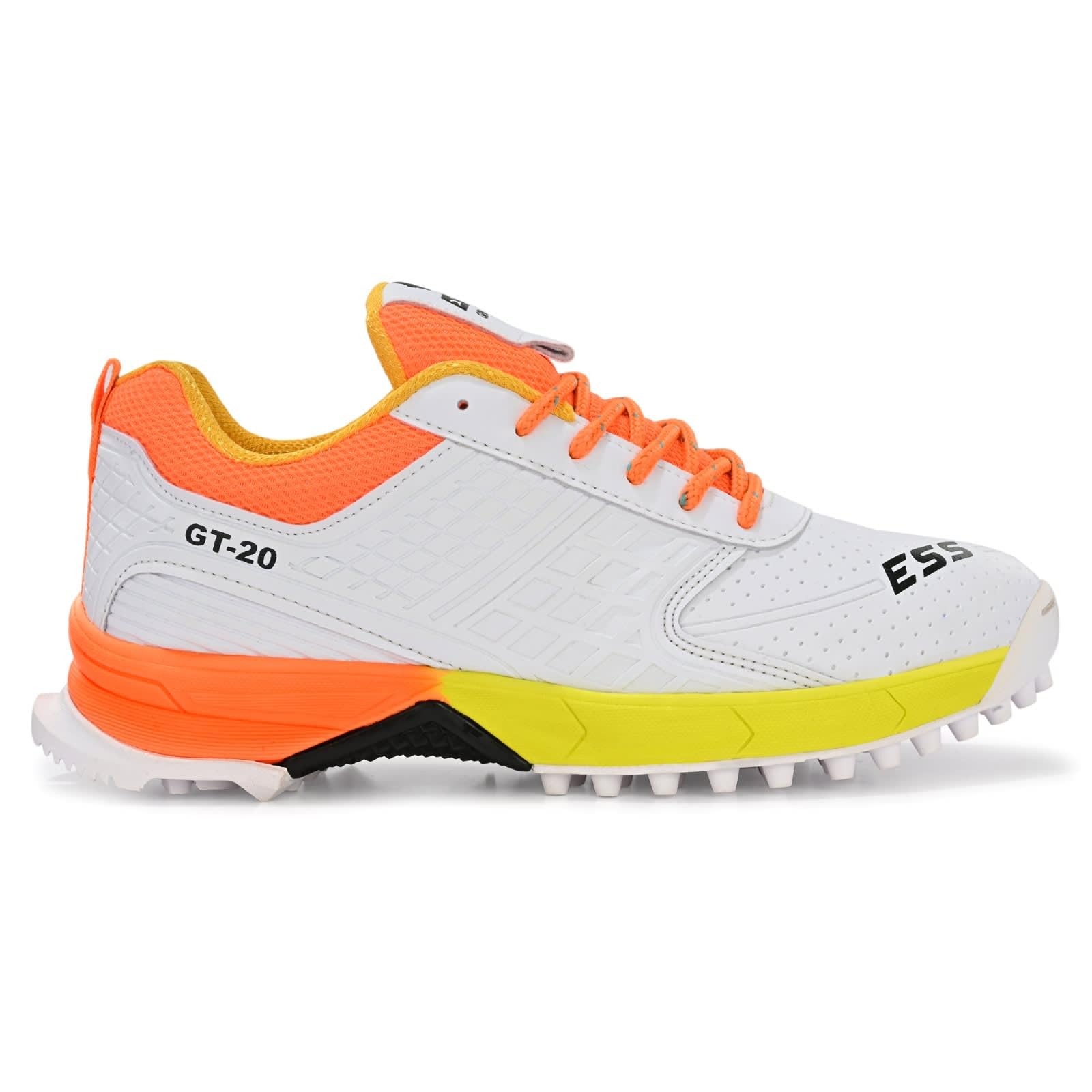 GT-20 Cricket Shoes, White with Orange and Yellow, Athletic Sport Cleats-image-11