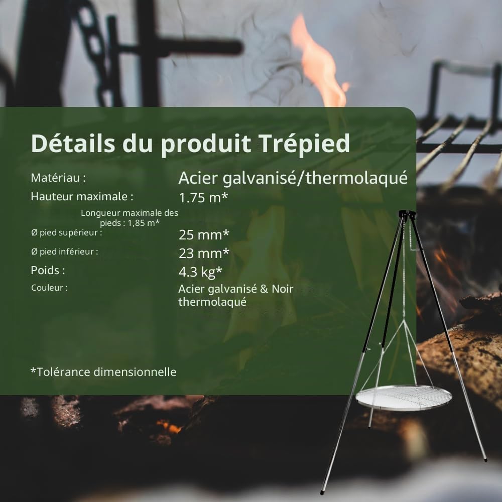 HeRo24 Trépied pour barbecue suspendu - Barbecue pivotant sans grille de cuisson T-180