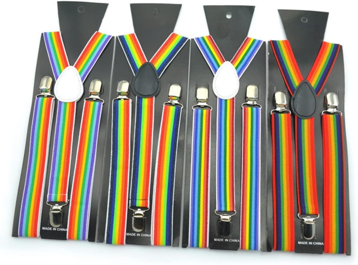2pcs Rainbow Stripe Overalls Set Party Suspender Tie Set for Adults Bow Tie Decorations