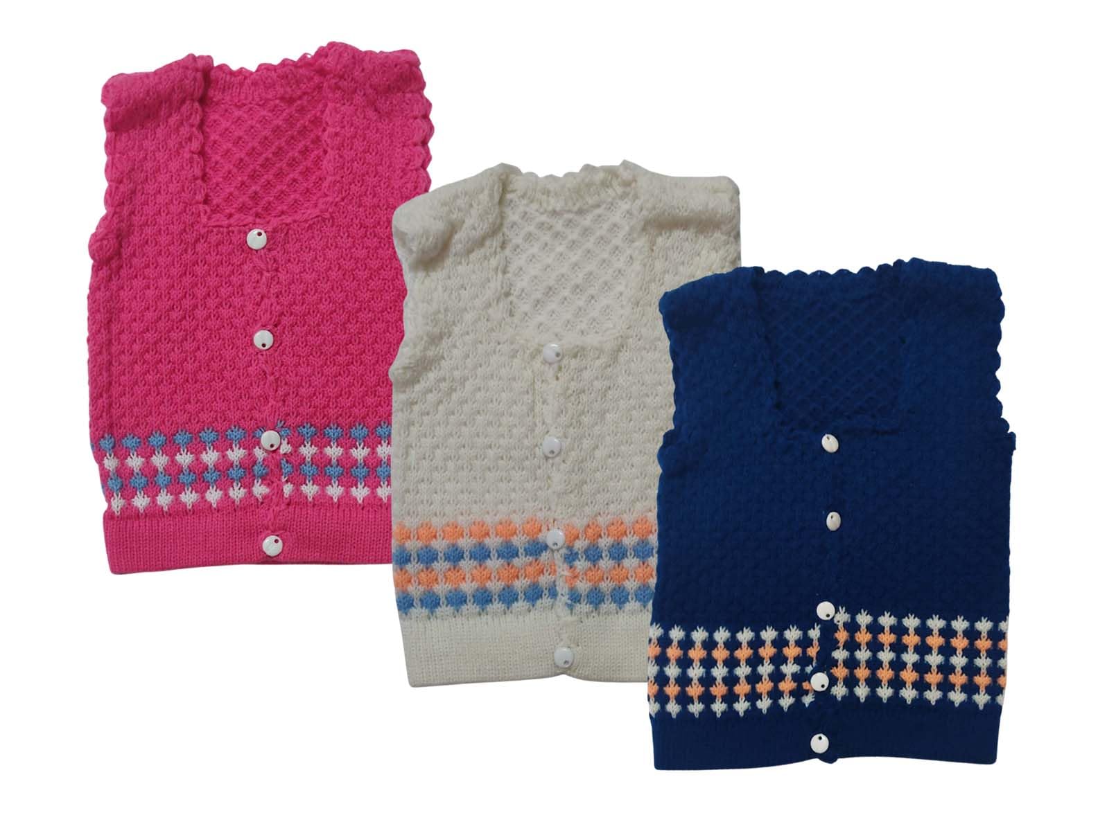 Cute Collection- Knitted Sleeveless Sweater for New Born Baby Boy & Girls (Front Open, 3 Pieces) (0-3 Months) Multicolour-image-23