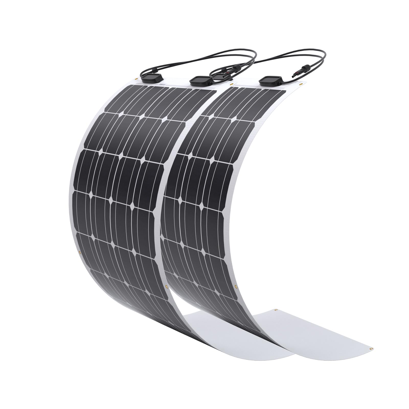 Renogy Black 2 Pcs 100W Flexible Solar Panel 12V 200W Monocrystalline - Etfe Layer, Ultra Lightweight, Ultra Thin, Up To 248 Degree Arc, For Motorhome, Caravan, Camper, Boats, Roofs, Uneven Surfaces
