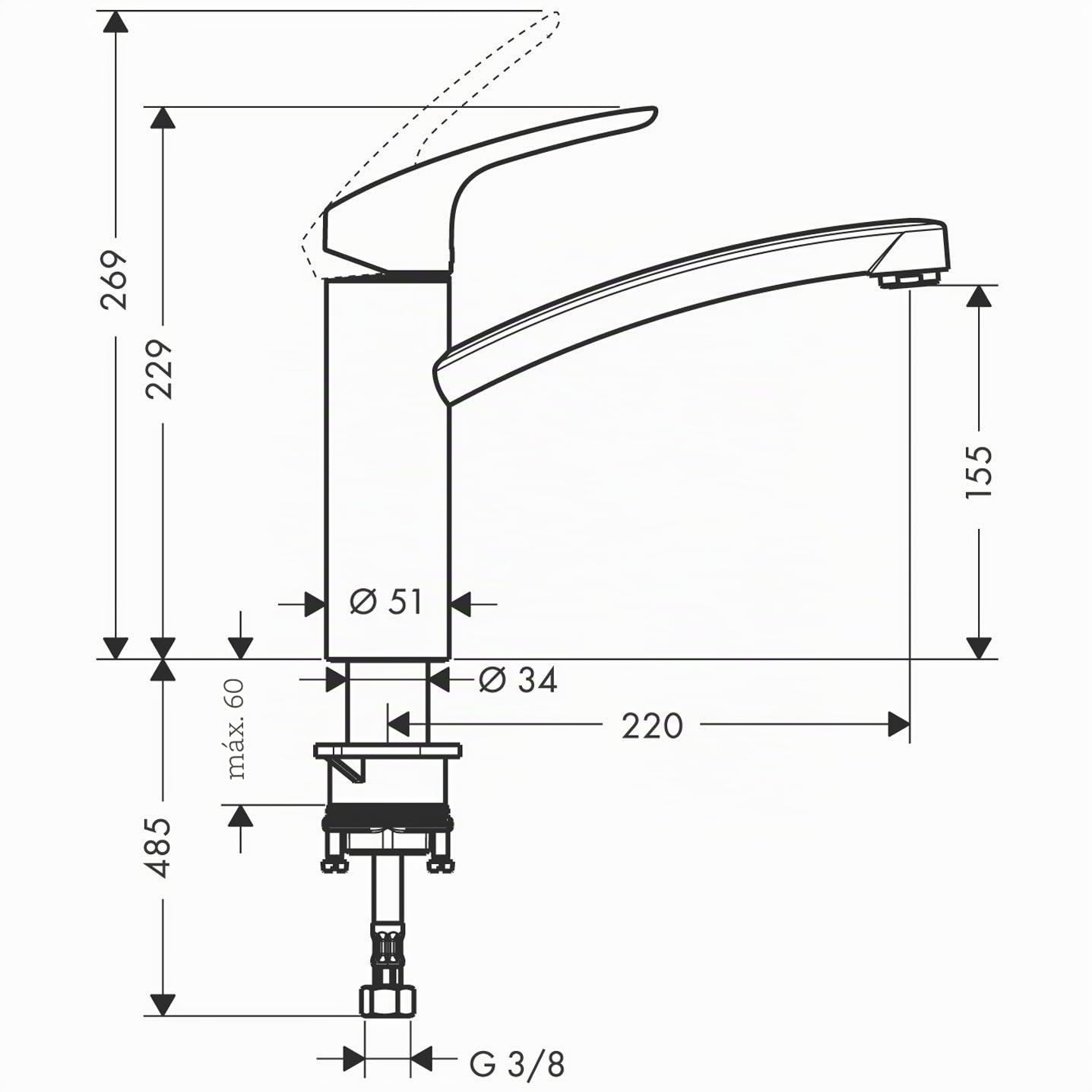 hansgrohe Focus M41 Grifo Monomando de Cocina 160, 1 Tipo de Chorro, Cromo, 31806000