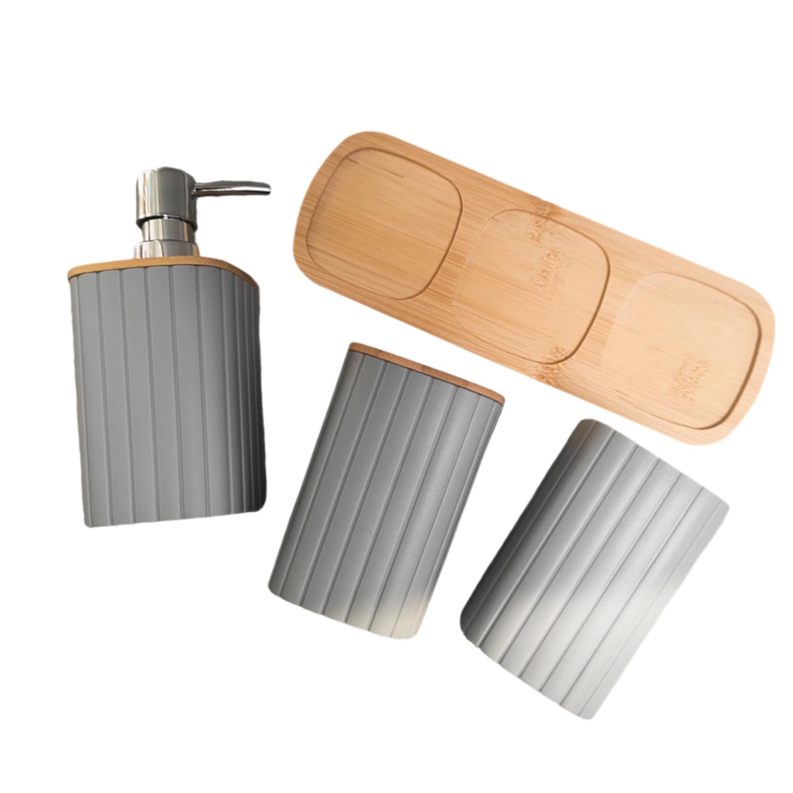 Kalttoy Grey 4Piece Bathroom Set Durability Construction Includes Liquid Hand Soap Dispenser Bottle Toothbrush Holder Cup Modern Bathroom Organise Set