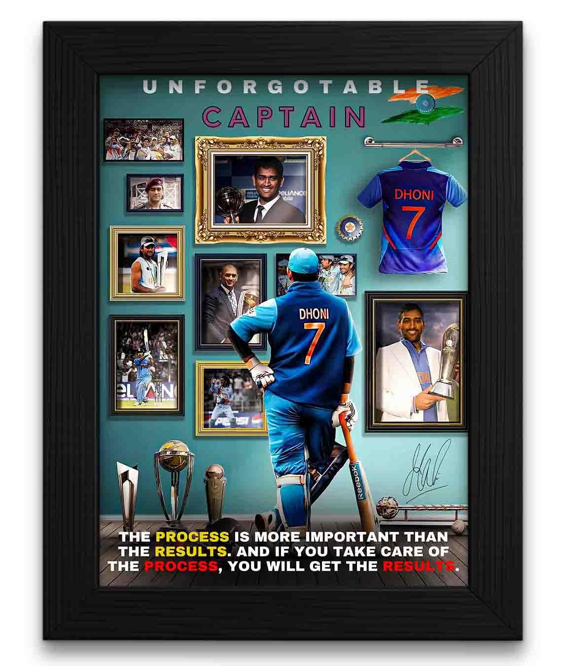 DmcreativityCraft Motivational Poster Vector Art Wall Frames Ms Dhoni Posters Framed Art with 1 inch Matt Finish Black Frame for Study Room, Office or Desk Decoration (9.5 x 12.5 inches)