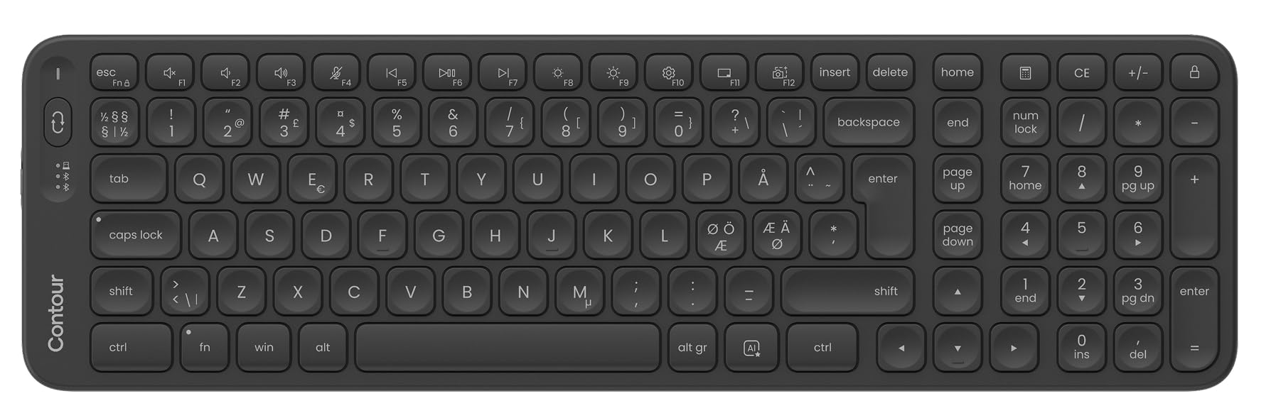 Contour Balance Keyboard | Compact keyboard, Numeric Keypad, Comfortable Typing for Home & Office, Compatible with Windows & Mac - Black - Wireless - PN Layout