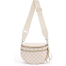 Crossbody Bags for Women, Spacious Nylon Belt Purse Fanny Packs, Crescent Oversized Checkered Bum Bag Polka Dot - Beige